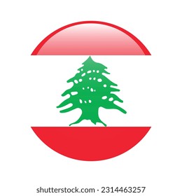 The flag of Lebanon. Flag icon. Standard color. A round flag. 3d illustration. Computer illustration. Digital illustration. Vector illustration.