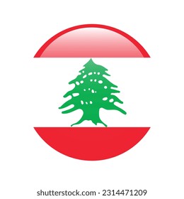 The flag of Lebanon. Flag icon. Standard color. A round flag. 3d illustration. Computer illustration. Digital illustration. Vector illustration.