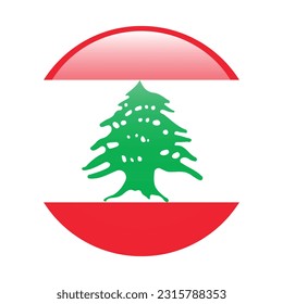 The flag of Lebanon. Flag icon. Standard color. A round flag. 3d illustration. Computer illustration. Digital illustration. Vector illustration.