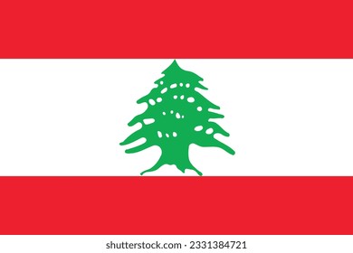 The flag of Lebanon. Flag icon. Standard color. Standard size. A rectangular flag. Computer illustration. Digital illustration. Vector illustration.