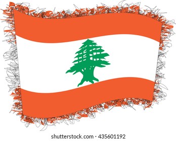 Flag of Lebanon (officially the Lebanese Republic). Vector illustration of a stylized flag. Shaggy edge.