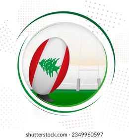 Flag of Lebanon on rugby ball. Round rugby icon with flag of Lebanon. Vector illustration.