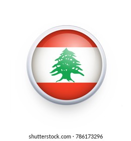 Flag of Lebanon as round glossy icon. Button with Lebanon flag. National flag for country of Lebanon isolated, banner vector illustration. Vector illustration eps10.