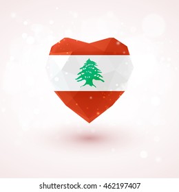 Flag of Lebanon in shape of diamond glass heart in triangulation style for info graphics, greeting card, celebration of Independence Day, printed materials 