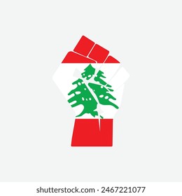 Flag of Lebanon in the shape of raised hand sign isolated on background. Fist symbol modern, simple, vector, icon for website design, mobile app, ui. Vector Illustration