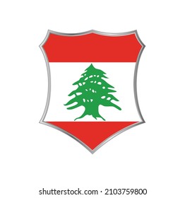 Flag of Lebanon with silver shield frame