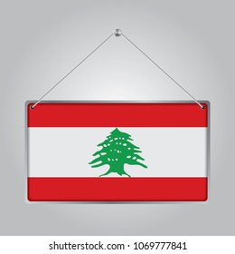Flag of Lebanon. The symbol of the state in the pennant hanging on the rope, 
rectangle hanging. Vector Illustration EPS10.