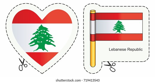 Flag  Lebanon. Vector cut sign here, isolated on white. Can be used for design, stickers, souvenirs.