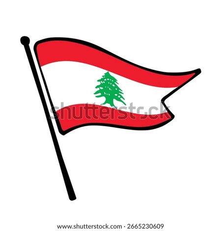 Flag of Lebanon. Lebanon flag vector illustration icon design in the hand-drawn style. Fluttering flagpole flag.
