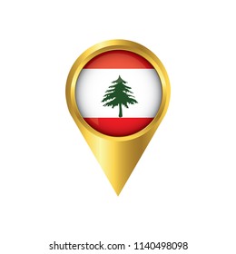 Flag of Lebanon.symbol check in Lebanon, golden map pointer with the national flag of Lebanon in the button. vector illustration.