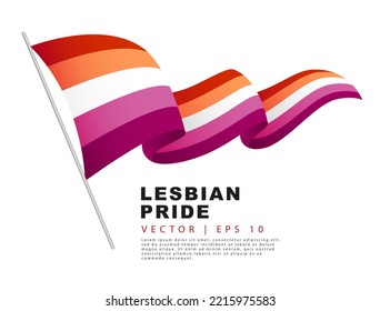 La bandera del orgullo lésbico cuelga de un asta y flauta en el viento. Un colorido logo de una de las banderas LGBT. Identificación sexual. Ilustración vectorial en un fondo blanco.
