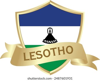 Flag of lesotho as around the metal gold shield with lesotho flag