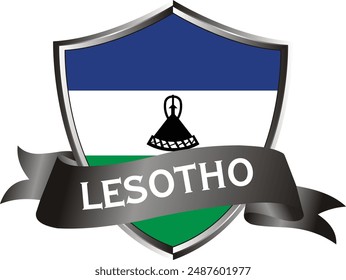 Flag of lesotho as around the metal silver shield with lesotho flag