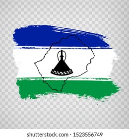 Flag Lesotho  from brush strokes and Blank map Lesotho. High quality map Kingdom of Lesotho and flag on transparent background. Africa. Stock vector. Vector illustration EPS10.