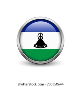 Flag of Lesotho, button with metal frame and shadow