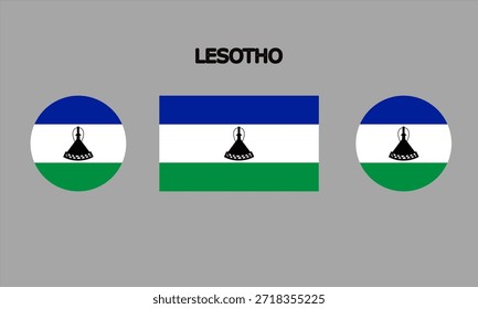 Flag of Lesotho country in high quality (rectangle and circle shape)