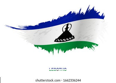 Flag of Lesotho in grunge style with waving effect, vector grunge brush stroke flag.