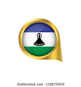 Flag of Lesotho, location map pin, pointer flag Lesotho, button gold, Icon country . Vector Illustration EPS10.