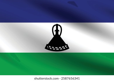 Flag of Lesotho. Lesotho flag official colors and proportion digital vector illustration. Waving flag.