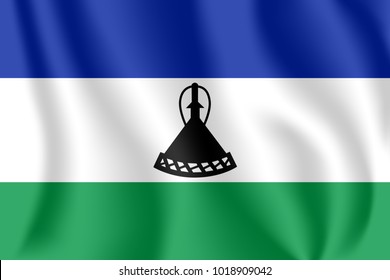 Flag of Lesotho. Realistic waving flag of Kingdom of Lesotho. Fabric textured flowing flag of Lesotho.