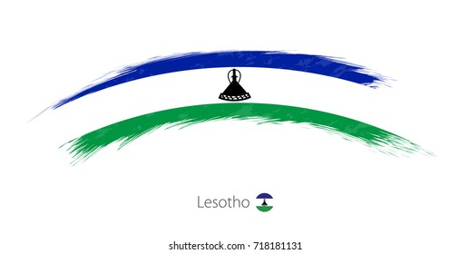 Flag of Lesotho in rounded grunge brush stroke. Vector illustration.