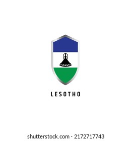 Flagge von Lesotho mit Schildform Symbol mit flacher Vektorgrafik