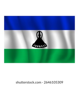 Bandeira do Lesoto ondulada flui ao vento, com dobras 3d