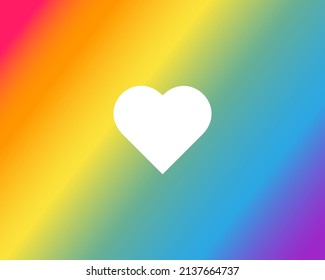 Flag Of The LGBT Community. White Heart. Pride Day Colour Gradient Background.