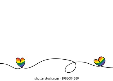 Flag LGBT icon, decorative frame, hand drow border with hearts. Template design, vector illustration. Love wins. LGBT symbol in rainbow colors. Gay pride collection. Copy space.