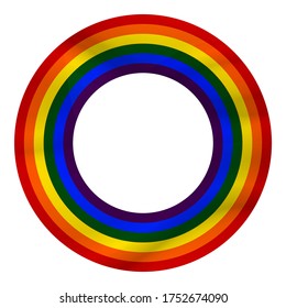 Icono de la bandera LGBT, marco redondo. Diseño de plantilla, ilustración vectorial. El amor gana. Símbolo del logo LGBT en colores arcoiris. Colección del orgullo gay.