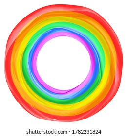 Icono de la bandera LGBT, marco redondo. Diseño de plantilla, ilustración vectorial. El amor gana. Símbolo del logo LGBT en colores arcoiris. Colección del orgullo gay.