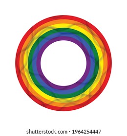 Icono de la bandera LGBT, marco redondo. Diseño de plantilla, ilustración vectorial. El amor gana. Símbolo LGBT en colores arcoiris. Colección del orgullo gay.