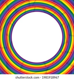 Icono de la bandera LGBT, marco redondo. Diseño de plantilla, ilustración vectorial. El amor gana. Símbolo LGBT en colores arcoiris. Colección del orgullo gay. Copiar espacio.