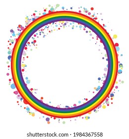 Flag LGBT Symbol, Rundrahmen mit Konfetti. Vorlagendesign, Vektorgrafik. Die Liebe gewinnt. LGBT Symbol in Regenbogenfarben. Gay-Pride-Kollektion.