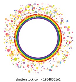 Flag LGBT icon, round frame with confetti. Template design, vector illustration. Love wins. LGBT symbol in rainbow colors. Gay pride collection.