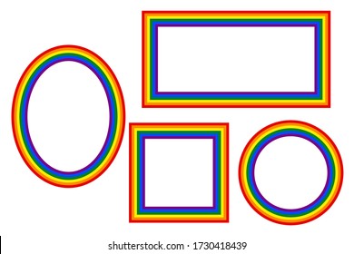 Flag LGBT Icons, Round And Squared Frames. Template Border, Vector Illustration. Love Wins. LGBT Logo Symbols In Rainbow Colors. Gay Pride Collection.