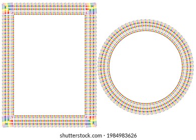 Flag LGBT icons, round and squared frames. Template border, vector illustration. Love wins. LGBT symbols in rainbow colors. Gay pride collection. Copy space.