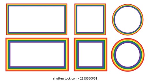 Flag LGBT icons, round and squared frames. Template border, vector illustration. Love wins. LGBT logo symbols in rainbow colors. Gay pride collection.