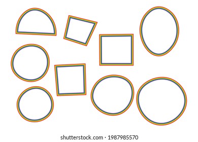 Flag LGBT icons, set with round and squared frames. Template border, vector illustration. Love wins. LGBT symbols in rainbow colors. Gay pride collection.