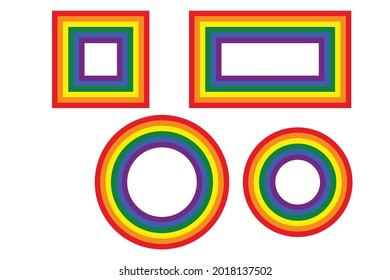 Flag LGBT icons, set with round and squared frames. Template border, vector illustration. Love wins. LGBT symbols in rainbow colors. Gay pride collection.
