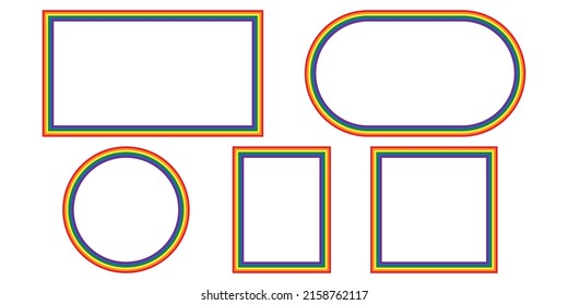 Flag LGBT-Symbole, mit runden und quadratischen Rahmen. Vorlagenrand, Vektorgrafik. Die Liebe gewinnt. LGBT-Logo-Symbole in Regenbogenfarben. Gay-Pride-Kollektion.