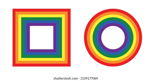 Flag LGBT icons, set with round and squared frames. Template border, vector illustration. Love wins. LGBT logo symbols in rainbow colors. Gay pride collection.
