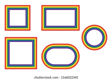 Iconos LGBT de bandera, con marcos redondos y cuadrados. Borde de plantilla, ilustración vectorial. El amor gana. Símbolos LGBT en colores arcoiris. Colección del orgullo gay.