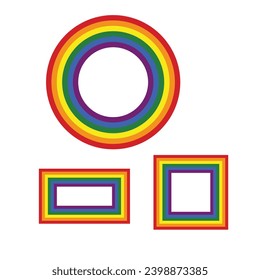 Iconos LGBT de bandera, con marcos redondos y cuadrados. Borde de plantilla, ilustración vectorial. El amor gana. Símbolos LGBT en colores arcoiris. Colección del orgullo gay.