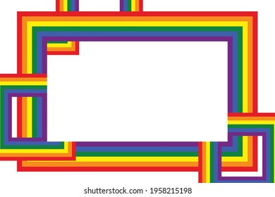 Iconos LGBT de bandera, marco cuadrado. Borde de plantilla, ilustración vectorial. El amor gana. Símbolos LGBT en colores arcoiris. Colección del orgullo gay.