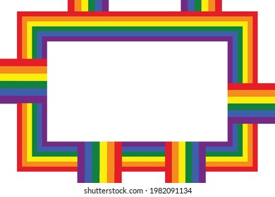 Flag LGBT icons, squared frame. Template border, vector illustration. Love wins. LGBT symbols in rainbow colors. Gay pride collection.