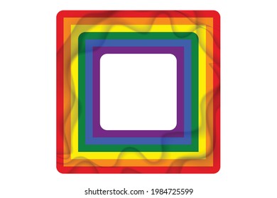 Flag LGBT icons, squared frame. Template border, vector illustration. Love wins. LGBT symbols in rainbow colors. Gay pride collection. Copy space.
