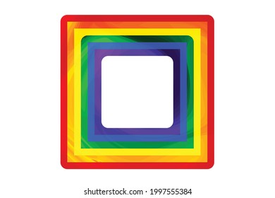 Flag LGBT icons, squared frame. Template border, vector illustration. Love wins. LGBT symbols in rainbow colors. Gay pride collection. Copy space.