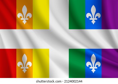 Flagge der Provinzen LGBT Quebec, Kanada. Realistische schwingende Flagge der LGBT Quebec Provinzen Vektorhintergrund.