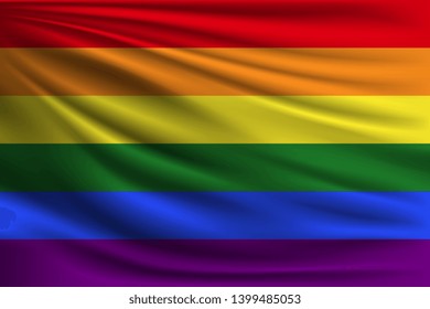 Flag of LGBT. Wavy flag. Realistic vector illustration.